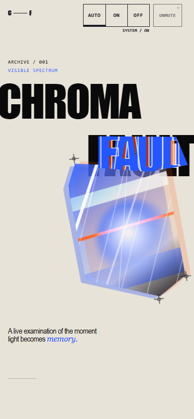 Heliofault opening composition at a mobile viewport with the same typography and orbital light system.