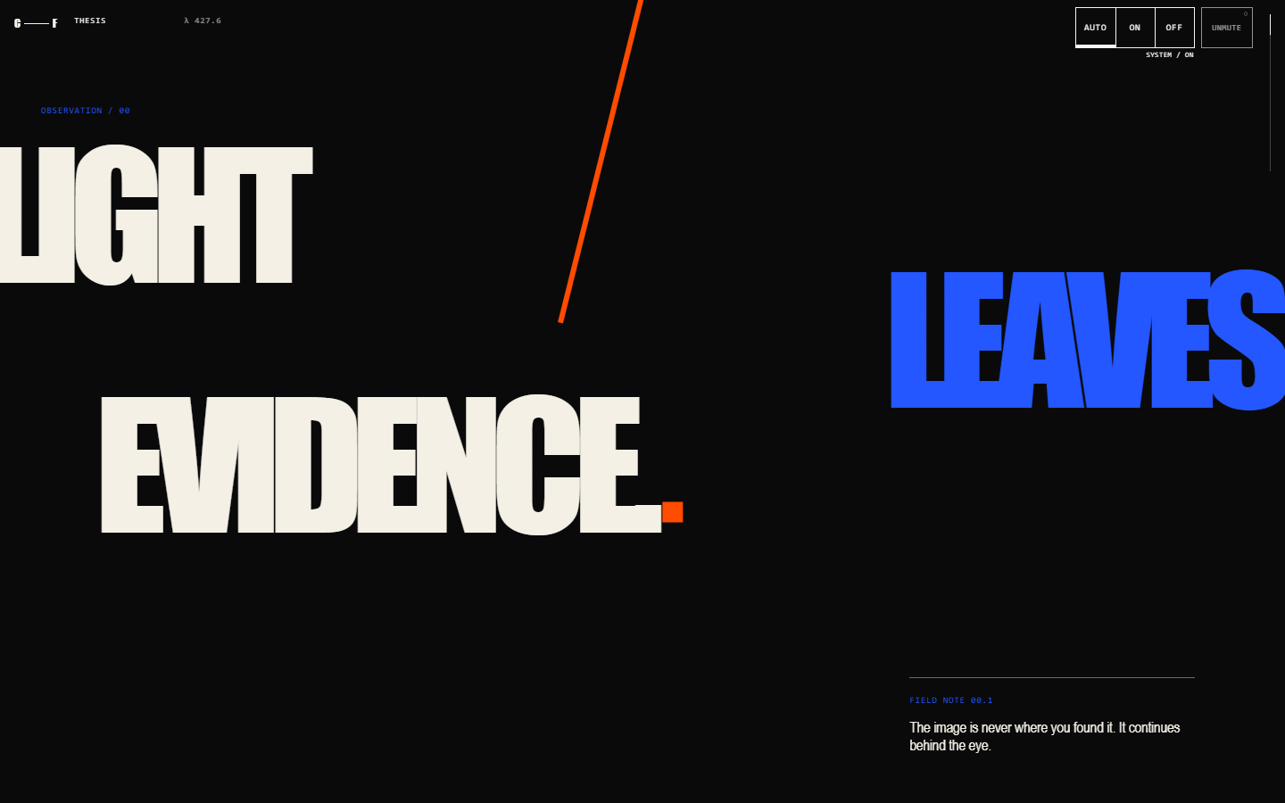 Heliofault thesis section presenting the visual-memory premise in an editorial typographic composition.